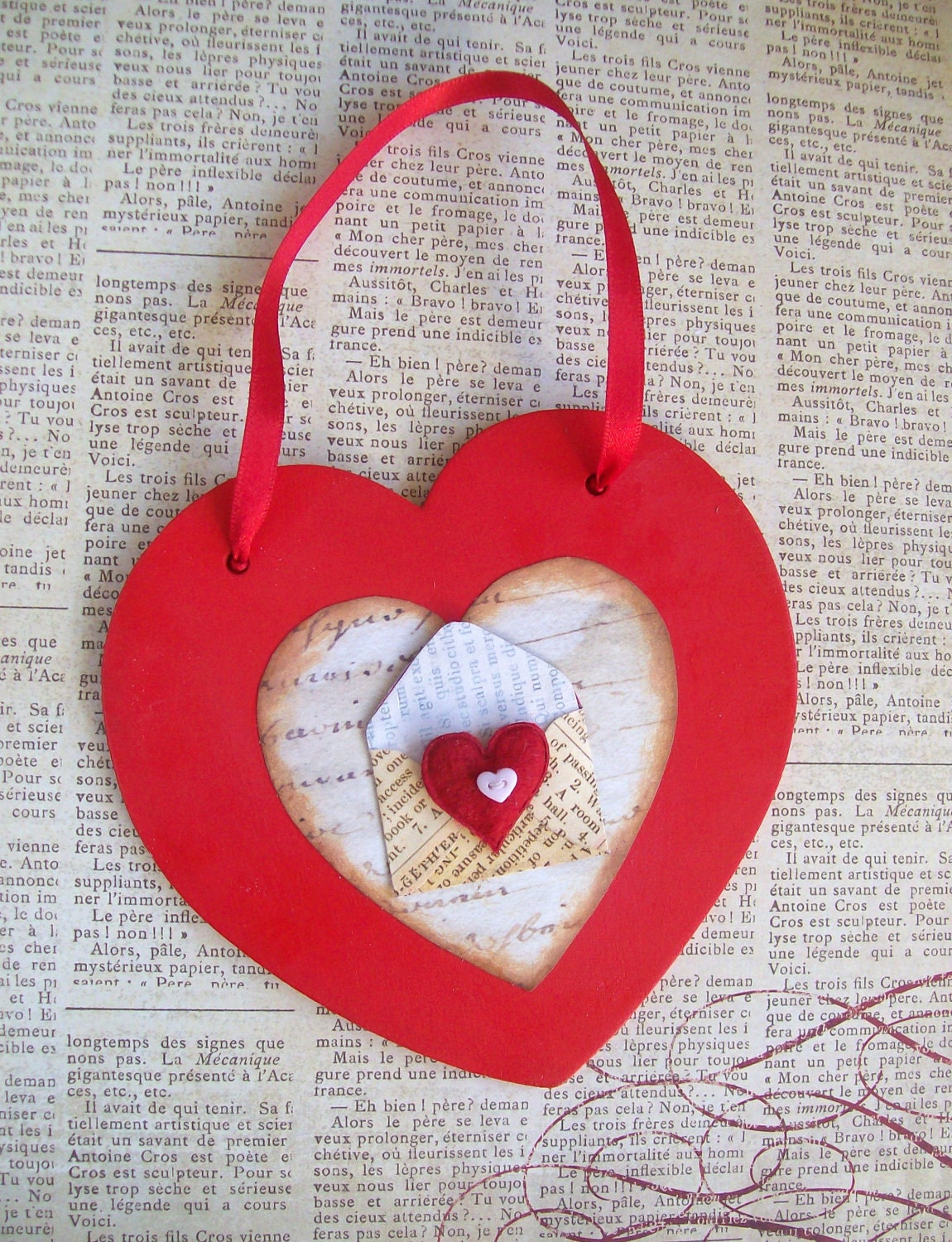 Original mixed media altered art heart love letter
