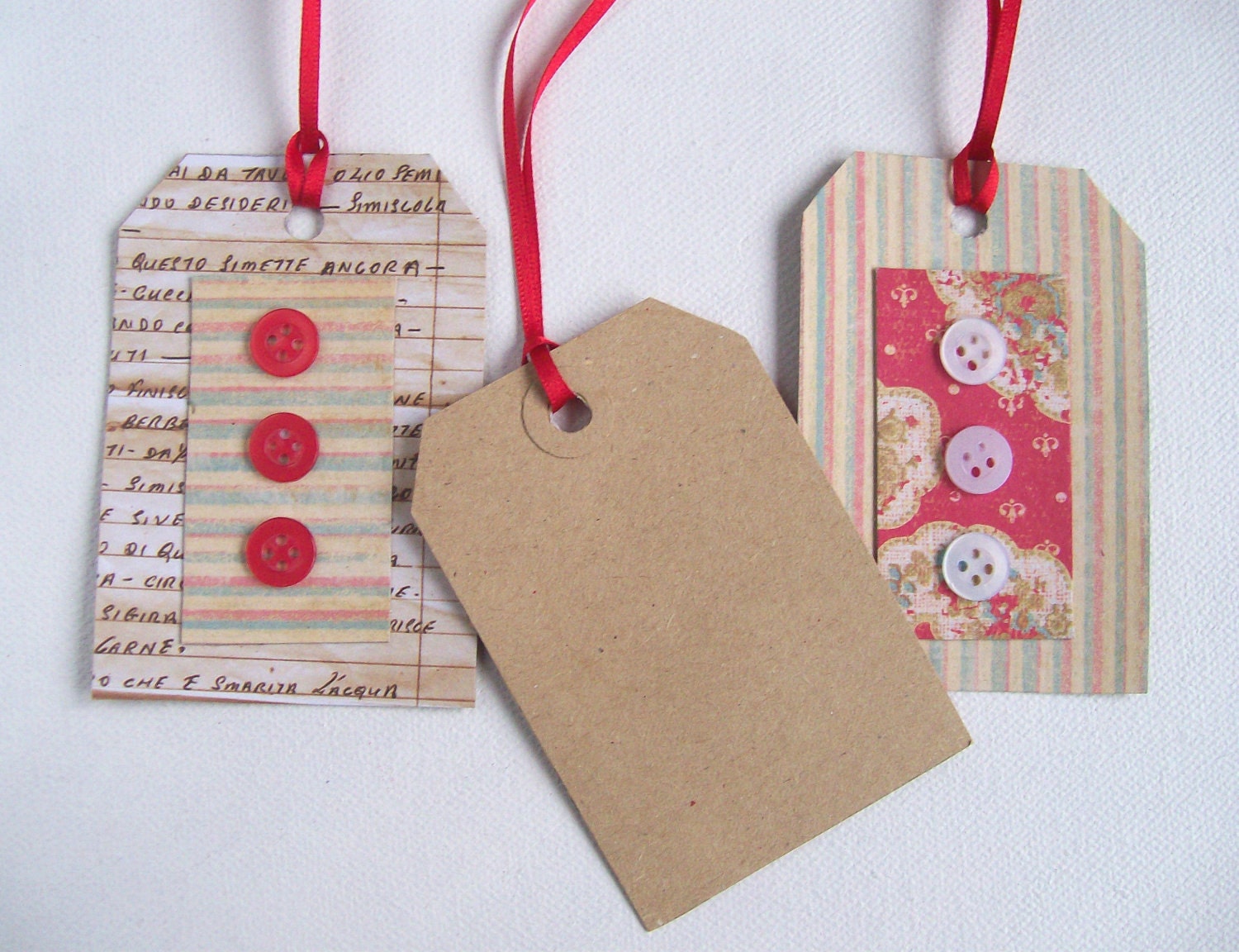 Handmade gift tags with buttons wrap scrapbooking