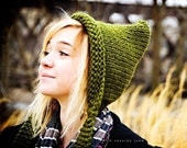 Hand Knit Hat Womens Hat - Pixie Hat in Olive Green - READY TO SHIP