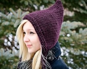 Hand Knit Hat Womens Hat - Pixie Hat in Purple Aubergine Eggplant - READY TO SHIP