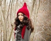 Hand Knit Hat Womens Hat - Pixie Hat in Red Cranberry
