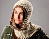 Hand Knit Hat Womens Hat - The Garter Nomad Scarf Hat in Wheat and Barley