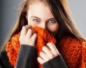 Hand Crocheted Cowl Scarf - The Vermonter Infinity Scarf Cowl in Pumpkin Orange