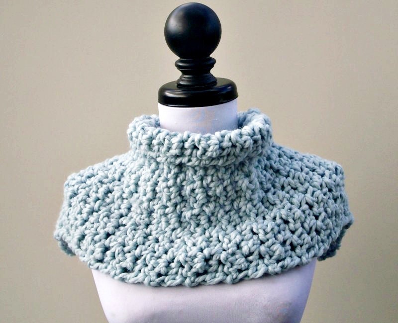 Hand Crocheted Cowl - The Lucienne Cowl Scarf in Glacier Blue - READY TO SHIP