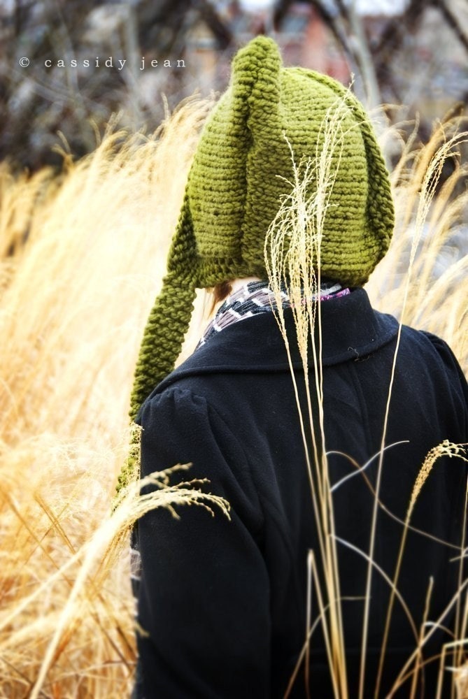 Hand Knit Hat Womens Hat - Pixie Hat in Olive Green - Knitted Hat