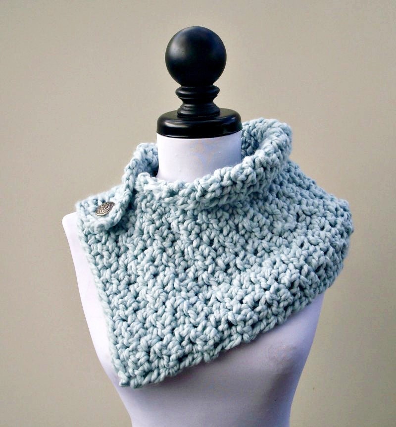 Hand Crocheted Cowl - The Lucienne Cowl Scarf in Glacier Blue - READY TO SHIP