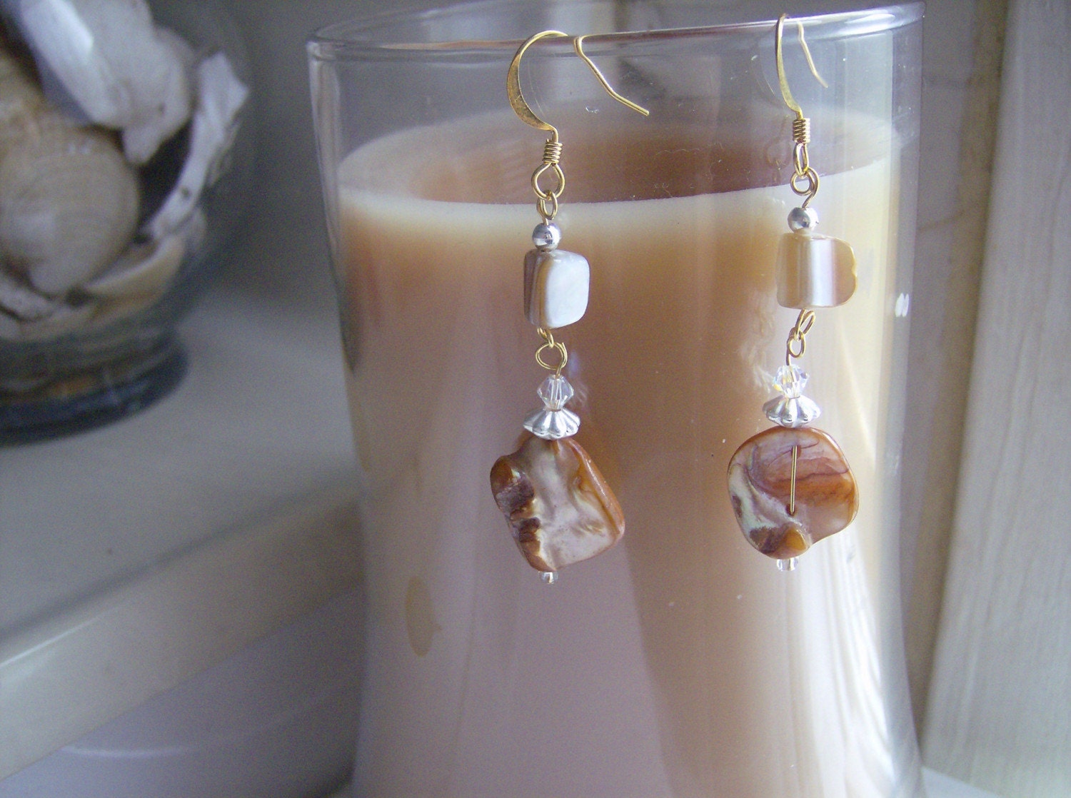 Golden Twilight Sand and Shells Earrings