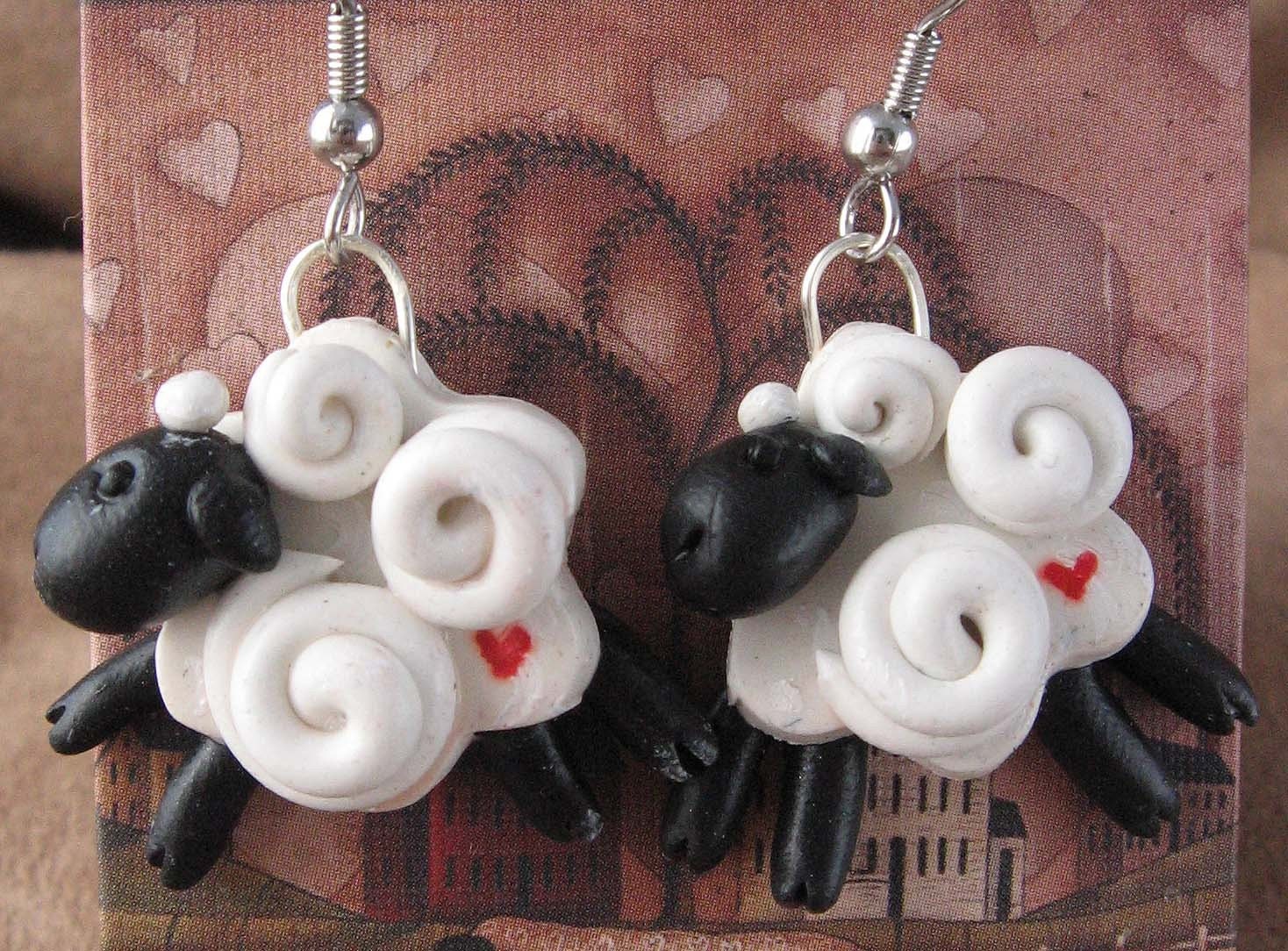 polymer clay sheep swirl earrings
