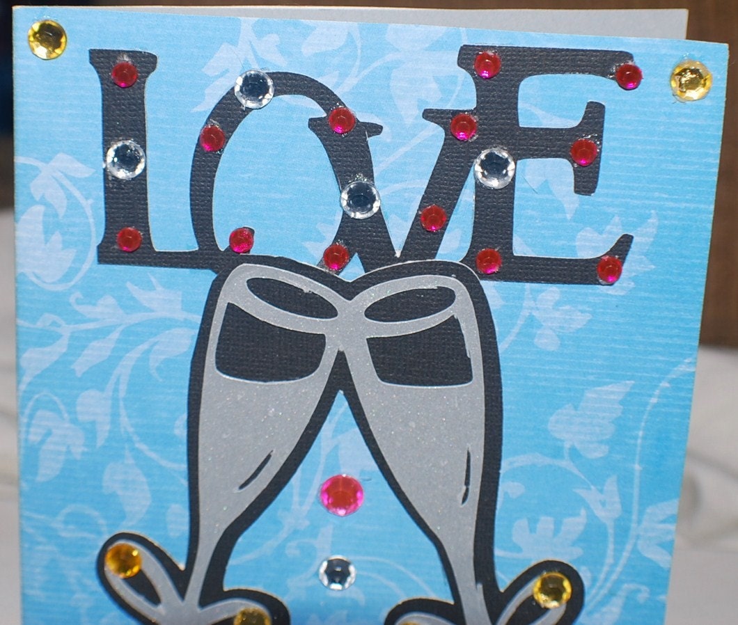 Love Wedding Greeting Card Anniversary Rhinestones 5x7 with Envelope Handmade Ephemera Creations