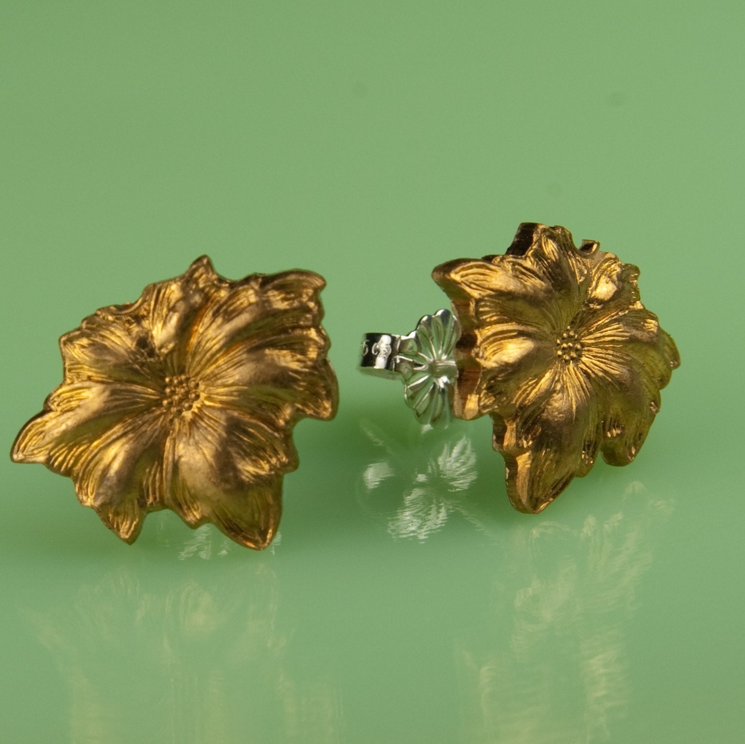 Vintage Brass Floral Button Post Earrings