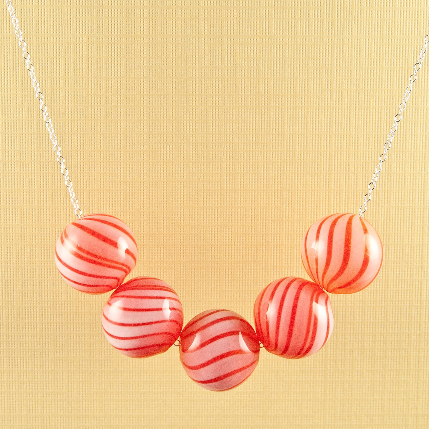 Red -Pink Glass Blown Bead Necklace