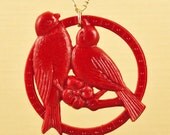 Vintage Red Kissing Celluloid Bird Necklace
