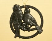 Vintage Black Lovebirds Celluloid Bird Necklace
