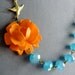 Gift,Orange Flower Necklace,Aquamarine Necklace,Bridesmaid Necklace,Crystal Jewelry (Free matching earrings)
