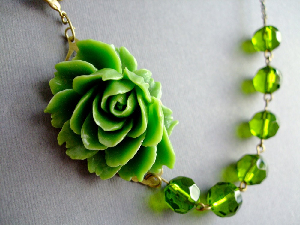 Statement Necklace,Green Jewelry,Woodlands Necklace,Forest Necklace,Bridesmaid Jewelry (Free matching earrings)