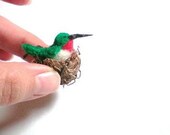 Mini Felted Hummingbird In Nest