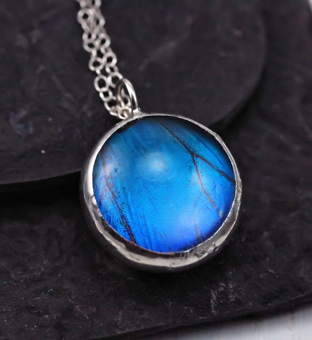 Real Butterfly Wing Pendant Blue Morpho