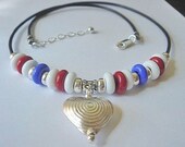 Patriotic Lampwork Necklace with Sterling Silver and Handmade Lampwork Beads