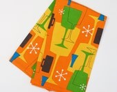 Retro Tea Towel Cocktail Themed Atomic Age Orange