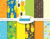 Retro Cocktails Printable Digital Paper Pack by Swizzlestix