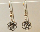 Balinese Silver Flower Earrings, Sterling Silver Ear Wire