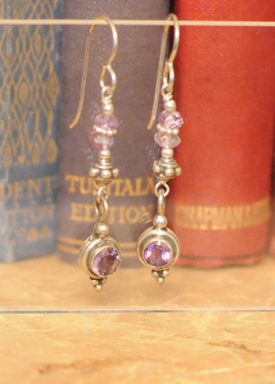 Faceted Purple Amethyst & Balinese Silver Earrings
