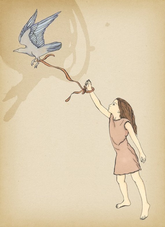Digital print, bird illustration drawing wall art decor - FREE SPIRIT
