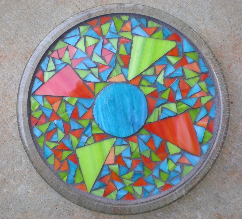 Lovely Stained Glass Mosaic Trivet or Candle Holder