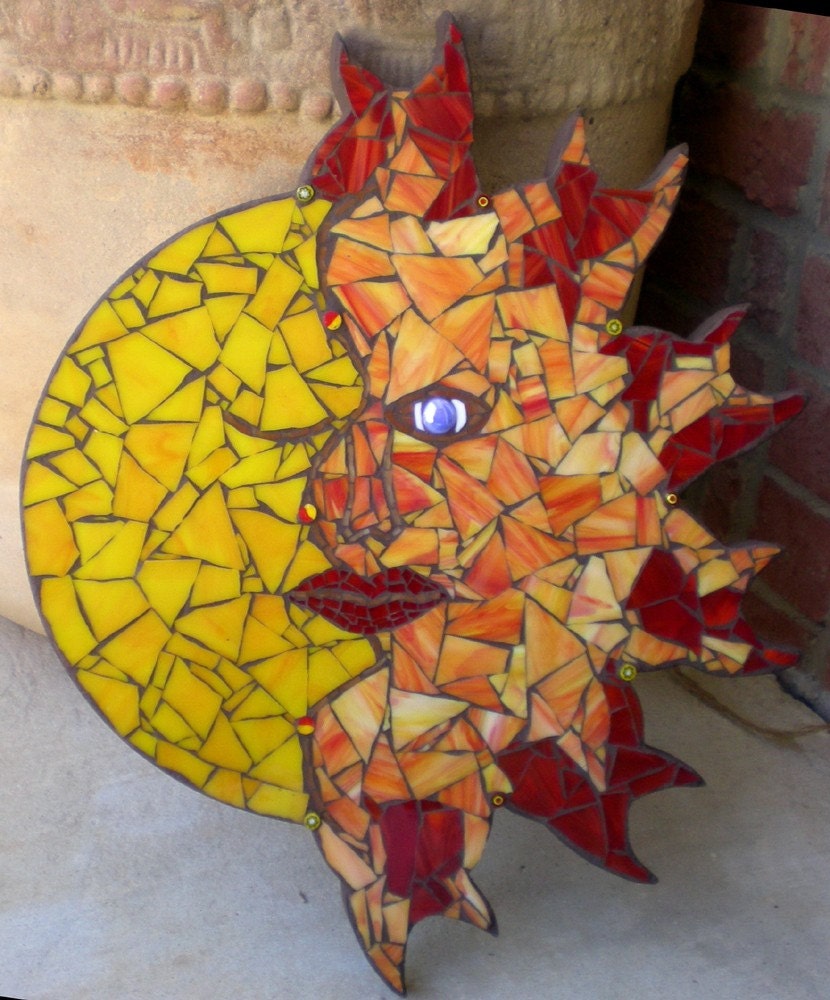 Moon Sun Stained Glass Mosaic Wall Art