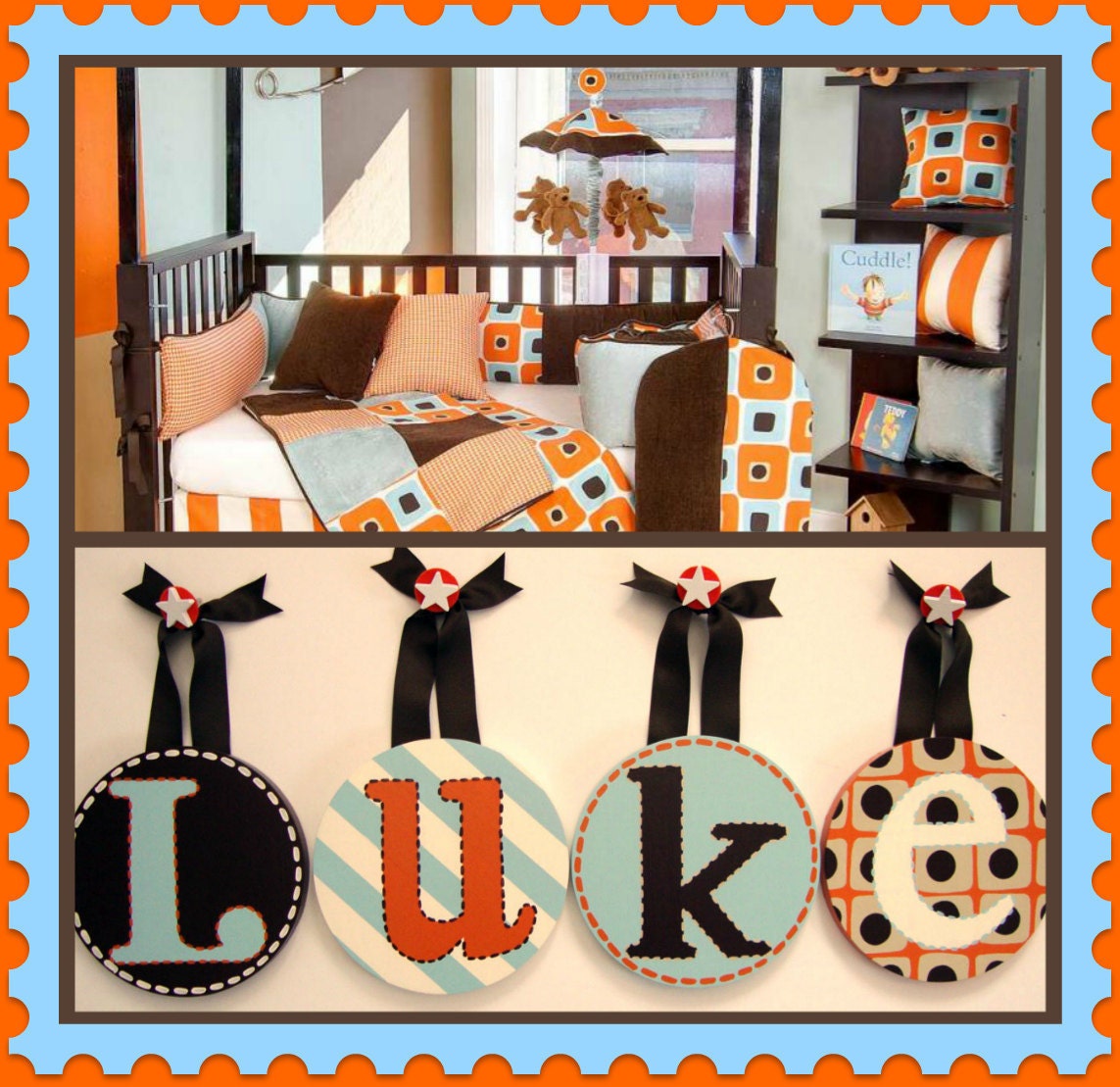 Kids Baby Nursery Boy Round Hanging Wall Letters to match Glenna Jean Detour Bedding