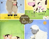 Horse, Cow, Pig, Sheep, Farm Art Print Set