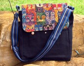 Postman Messenger Bag Satchel Designer Tapestry Cats Red Ticking