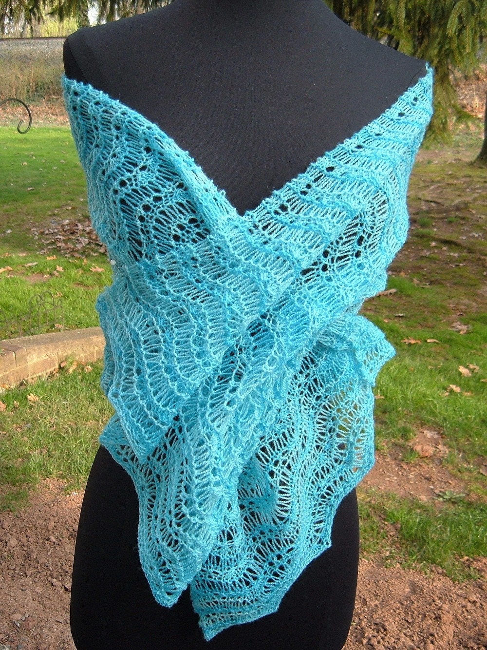 Light Blue Lace Scarf Merino Wool