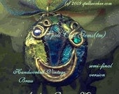 Tolkien/ Necklace/Pendant/ ANDUIN RIVER MOON/ Elven Magic Jewelry(tm)/ Celtic/ Sapphire/ Filigree/ Handworked Brass/ Roses