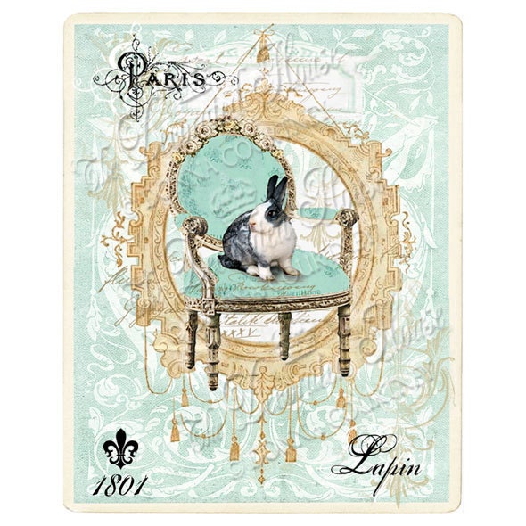 BUNNY Rabbit in FRENCH Chair Art Print. Aqua Turquoise Blue. Lapin Paris 8 x 10 inches The Decroated House Etsy