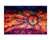 Warming : Fiery Red Modern Landscape, Sunrise Sunset - 8x10 Metallic Print