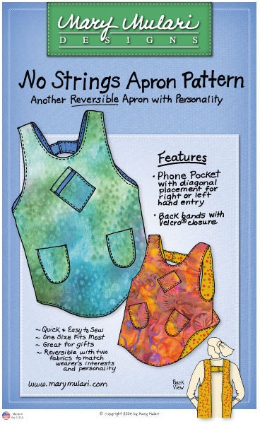 Apron Pattern, No Strings, by Mary Mulari-Free US Shipping