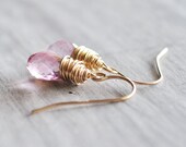 Light Rose Earrings Quartz Pink 14kt Gold Fill Gemstones Wire Wrapped Jewellery