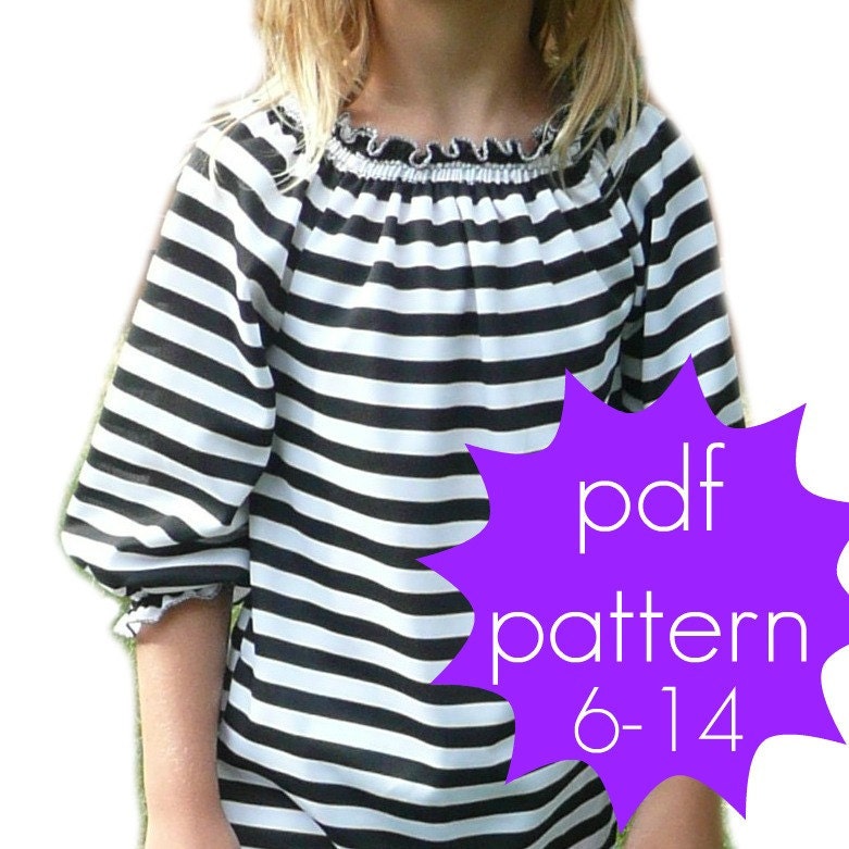 Knit Peasant Tee PDF Sewing Pattern - short, 3/4, long sleeve options - doll (preemie) and nb - 5t or 6 - 14