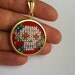 Mexican Day of the Dead Sugar Skull Cross Stitch Necklace in Red and Gold