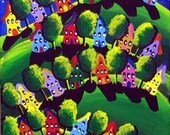 4th Of July  Fireworks Fun Folk Art Houses Whimsical Original Art Painting Canvas