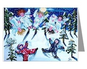 Snow Angels Holidays Whimsical Folk Art Greeting Cards Pk of 10