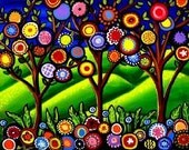 Folk Art Trees Blossoms Colorful Fun Funky Whimsical Giclee Print