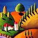 Colorful Tuscan Tuscany Landscape Whimsical Folk Art Painting Original