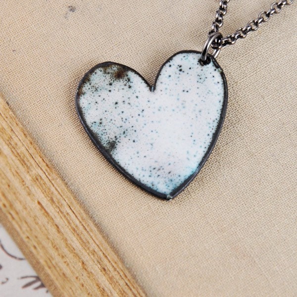 Custom Copper Heart Pendant / Eagle / Winter White Sky Blue Pink Blush / Valentine Gift / Vintage Modern Style