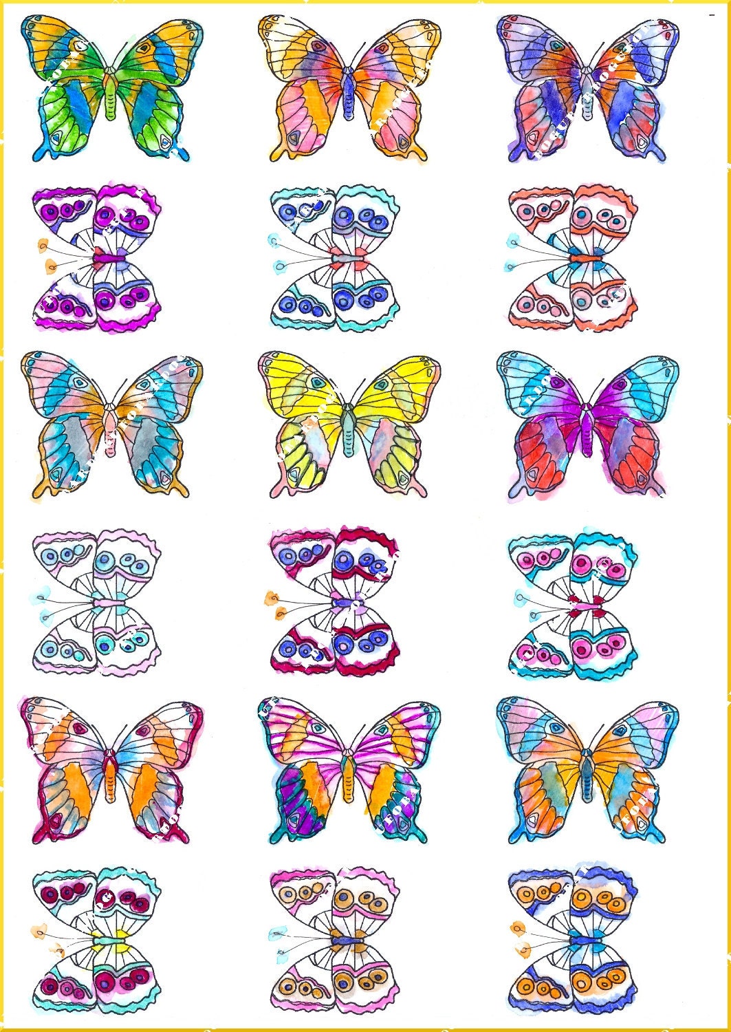 Summer Butterflies-Illustration-Download and print-Collage Sheet-300 DPI-016