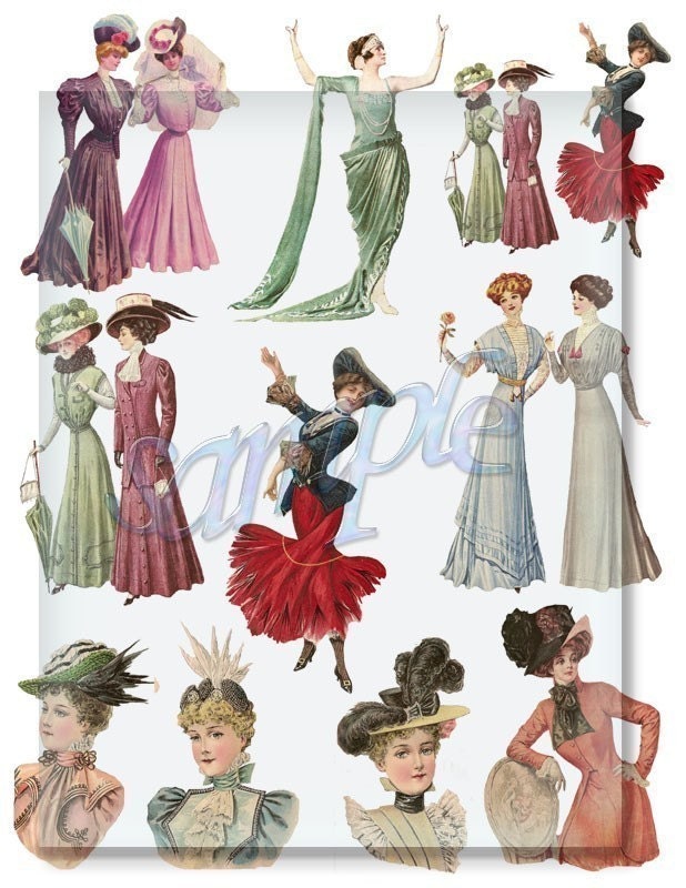 1900s Art Deco Womans Fashion Digital Collage Sheet
