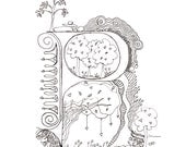 Monogram, Initial, Colour-Me-In Illuminated Letters - P, original art  drawings by melanie j cook