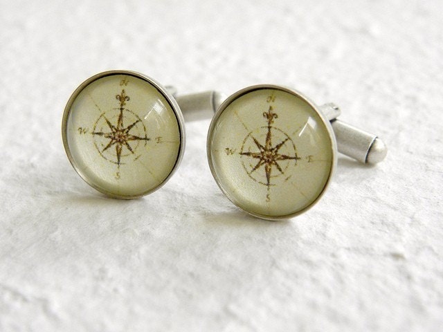 Antique Compass Cufflinks - Style no. 3 Great gift for dads and grads