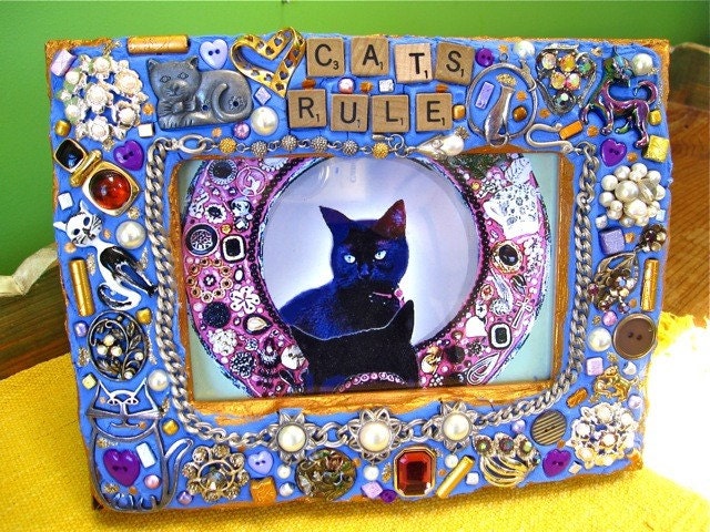Cats Rule Vintage Jewelry Mosaic Frame 4x6